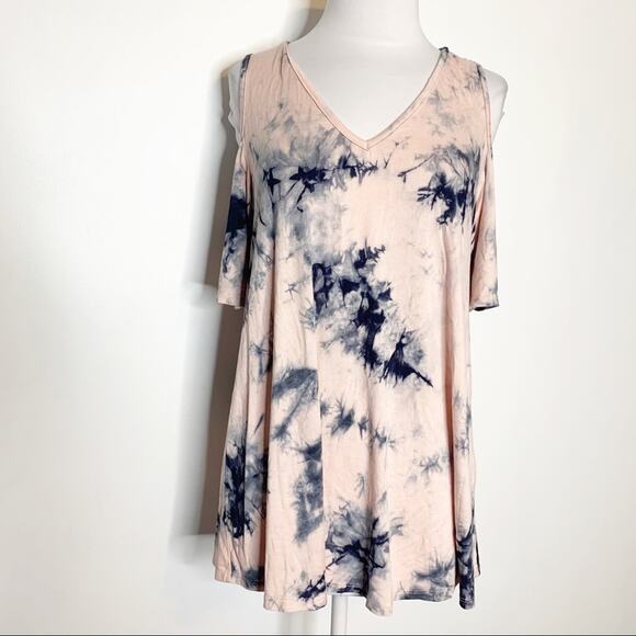 Torrid blush pink grey cold shoulder tie dye top - Picture 6 of 11